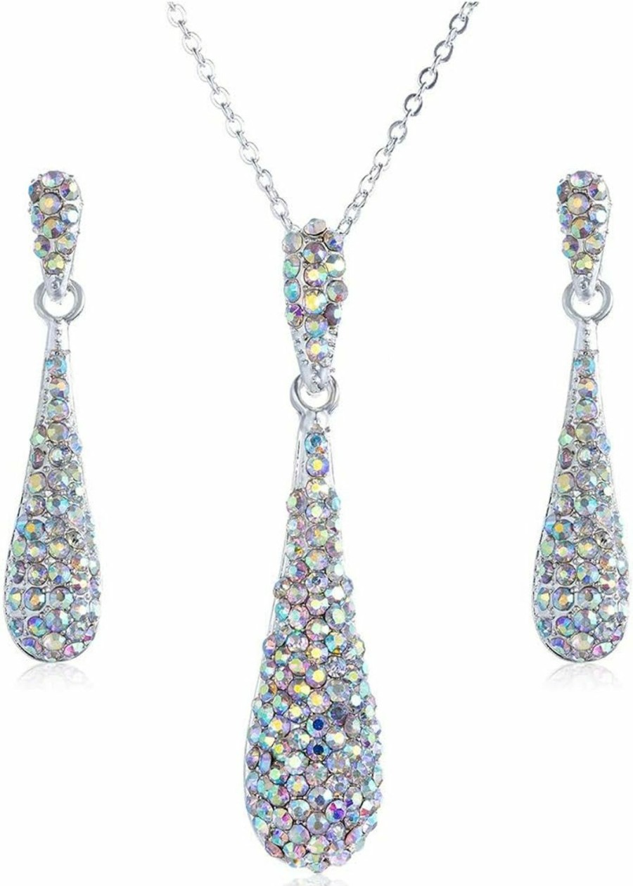 YINLI Yinli Full Crystal Rhinestone Gem Tear Drop Pendant Necklace Earrings Jewelry Sets Jewelry Sets