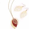 NVENF Nvenf Leaf Earrings And Long Necklaces Set For Women Boho Gold-Tone Multi Tiered Leaves Delicate Chain Dangle Necklace Simpleleaf Statement Dangling Earrings Jewelry Sets