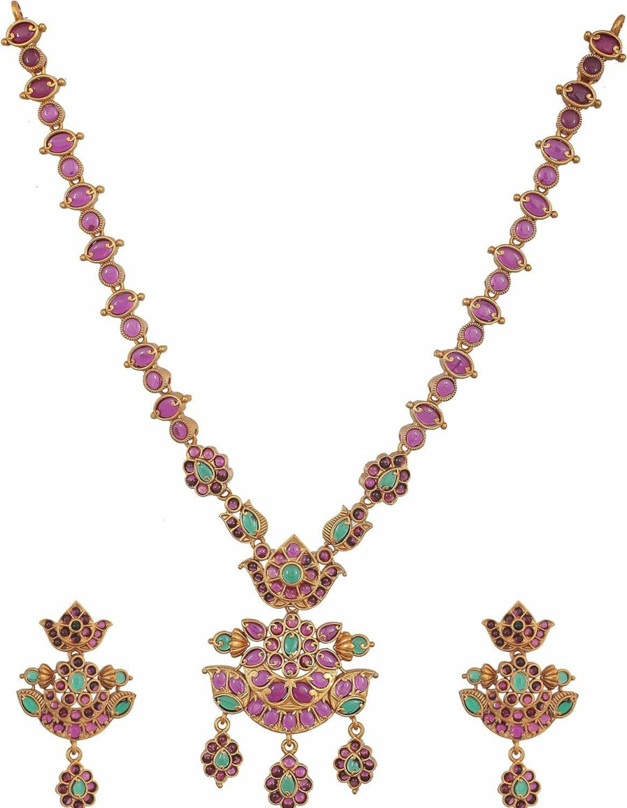 TARINIKA Tarinika Traditional Antique Gold-Plated Indian Necklace Set - Red Green - For Women And Girls Jewelry Sets