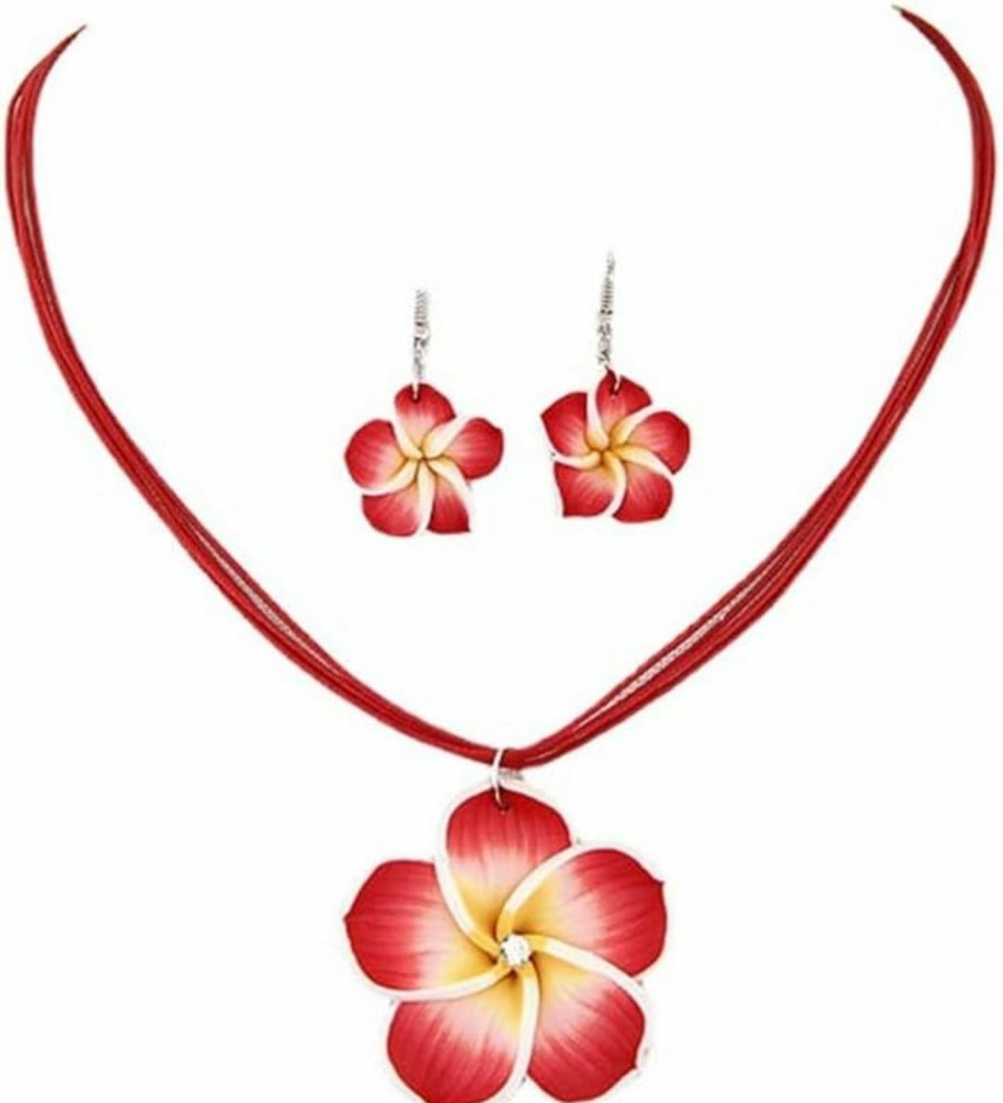 Yocoyee Hawaiian Plumeria Rubra Earrings Necklace Set Bohemia Tropical Flower Dangle Earrings Luau Beach Party Accessories For Women Girls Jewelry Jewelry Sets