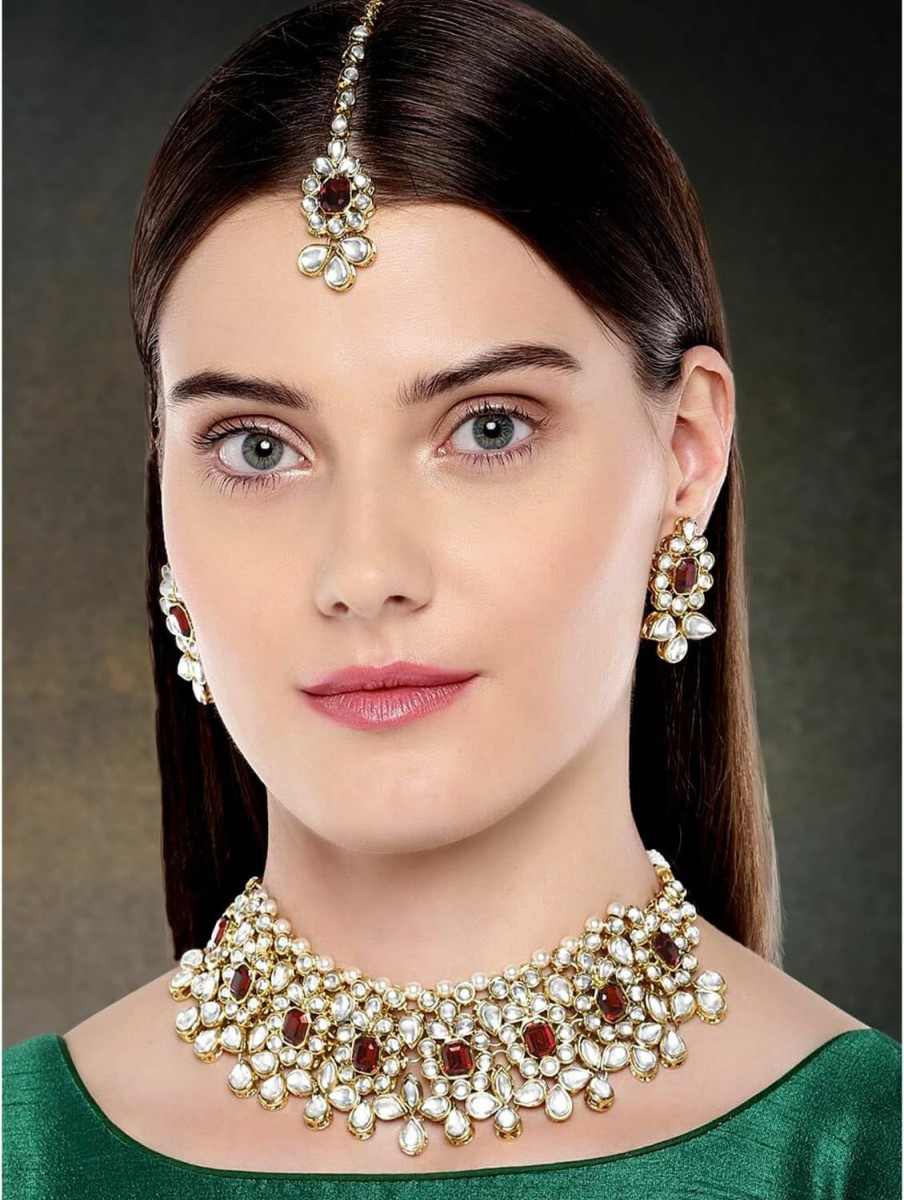 Aheli Aheli Ethnic Traditional Faux Kundan Necklace Earrings Indian Wedding Party Fashion Jewellery For Women Jewelry Sets