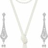 YADOCA Yadoca 1920S Faux Pearl Necklace Earrings For Women Flapper Beads Long Pearls Necklace For Halloween Costume Jewelry Accessories Jewelry Sets