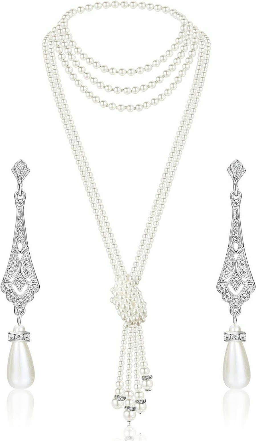 YADOCA Yadoca 1920S Faux Pearl Necklace Earrings For Women Flapper Beads Long Pearls Necklace For Halloween Costume Jewelry Accessories Jewelry Sets