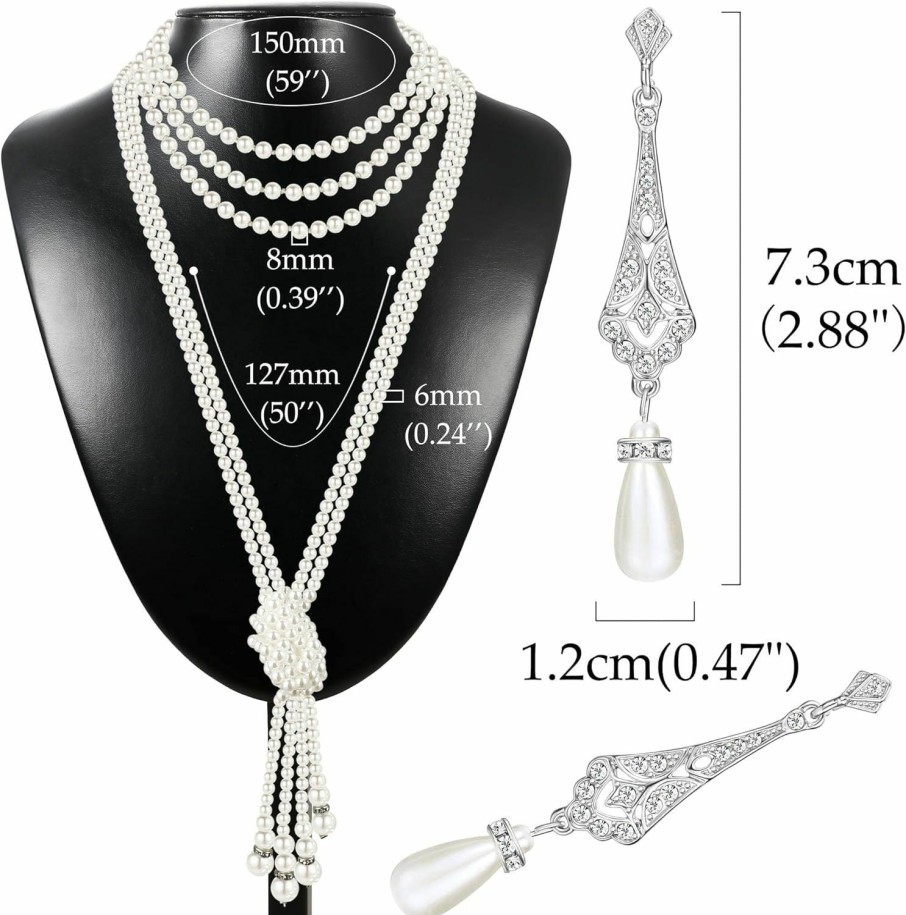 YADOCA Yadoca 1920S Faux Pearl Necklace Earrings For Women Flapper Beads Long Pearls Necklace For Halloween Costume Jewelry Accessories Jewelry Sets