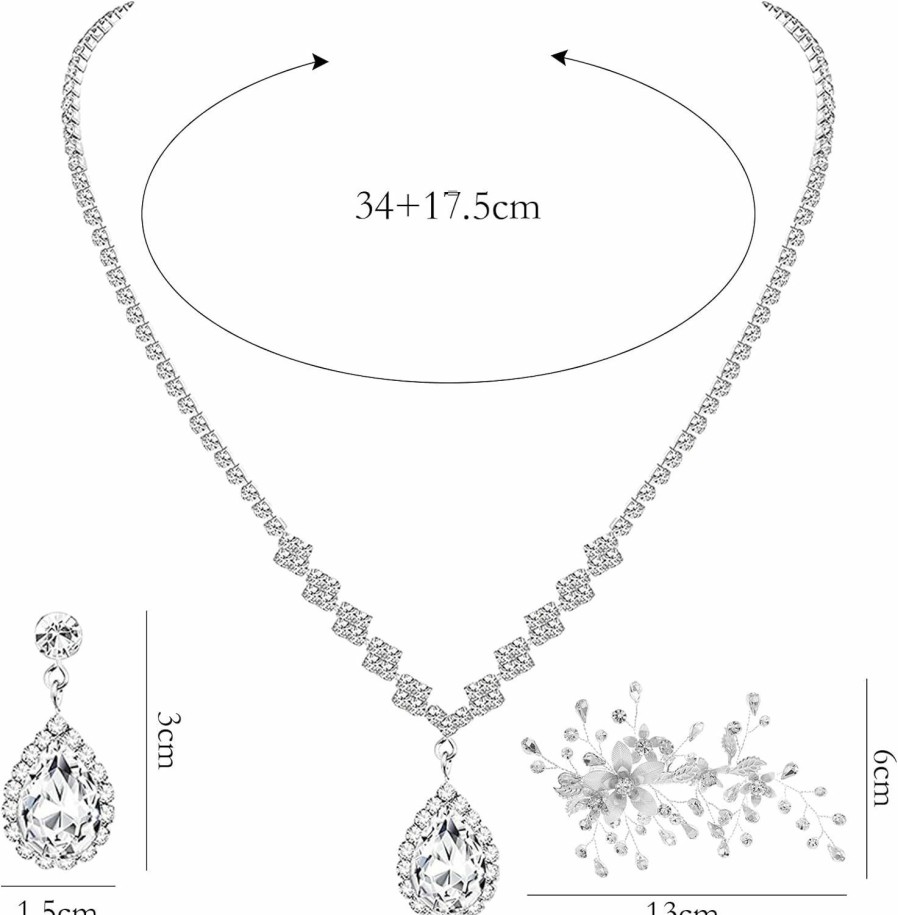 NEWITIN Newitin 6 Pieces Bridal Jewelry Set For Women Cubic Zirconia Teardrop Necklace Bracelet Dangle Earrings Hairpin Headband For Bridal Bridesmaid Gift Prom Wedding Party Jewelry Accessories Jewelry Sets