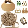 Hicarer Hicarer 7 Pieces Straw Purses For Women Beach Purse Earrings Jewelry Set Straw Purse Beach Hats With 4 Tropical Earrings Bracelet For Summer Beach Vacation Travel Boho Accessories Jewelry Sets