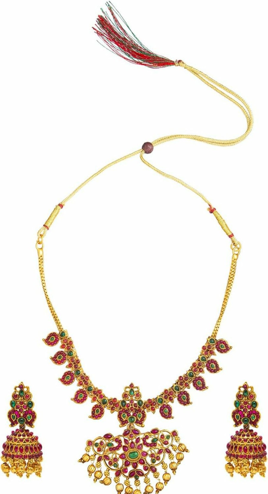 bodha Bodha Traditional Indian Antique Gold Plated Temple Jewelry Traditional Long Bridal Jewelry Necklace Set For Women (Sjn_37) Jewelry Sets