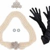 Hudiefly Hudiefly 4 Piece Bridal Jewelry Set For Women - A Classic 1950 Jewelry For Women With Audrey Hepburn Pearl Necklace Audrey Hepburn Tiara, Earrings And Black Opera Gloves Jewelry Sets