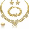 SYHOL Syhol Butterfly Necklaces For Women Cuban Chain Necklace Bracelet Big Butterfly Pendant Necklace Rhinestone Cuban Link Necklace Bling Charm Butterfly Hoop Earrings For Women Girl Jewelry Sets