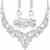 SAILIMUE Sailimue Wedding Bridal Jewelry Set For Women Rhinestone Teardrop Cluster Statement Necklace Dangle Earrings Bracelet Jewelry Set For Wedding Party Dress Prom Jewelry Sets