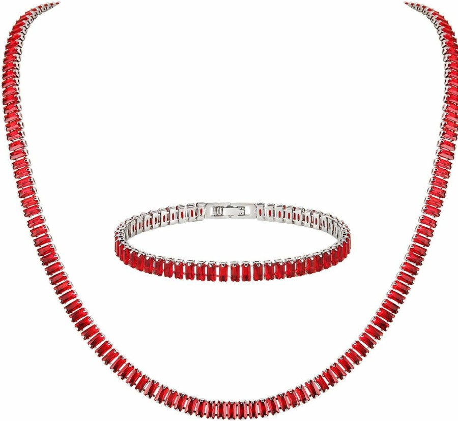 HZMAN Hzman Crystal Necklace Bracelet Jewelry Set For Women Girl Dainty Rhinestone Choker Necklace Tennis Bracelet Cubic Zirconia Bridal Wedding Jewelry Jewelry Sets