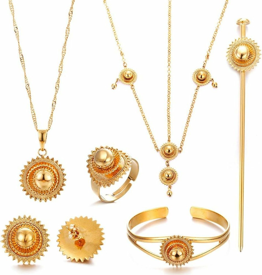 Ethlyn 18K Gold Plated Ethiopian Jewelry Sets For Women Wedding Party Bridesmaid Habesha Jewelry Jewelry Sets