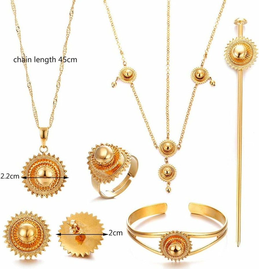 Ethlyn 18K Gold Plated Ethiopian Jewelry Sets For Women Wedding Party Bridesmaid Habesha Jewelry Jewelry Sets