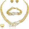 SYHOL Syhol Jewelry Necklace Set Cuban Link Chain Necklace Bracelet Rhinestone Hoop Earrings Set Bling Necklace Bracelet Women Girls Accessories Sweetheart Gifts Jewelry Sets