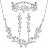 SWEETV Sweetv Bridal Jewelry Set For Wedding, 3-Pcs Long Floral Necklace Earring Bracelet Sets For Brides, Bridesmaids, Elegant Marquise And Cubic Zirconia Jewelry Set For Women Party Prom Gifts Jewelry Sets