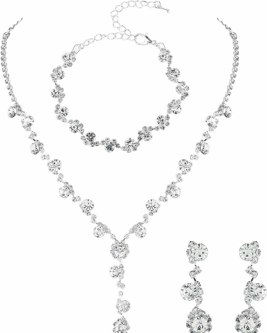 Yolev Yolev Bridal Jewellery Set For Wedding Prom Jewelry Set Bridesmaid Rhinestone Choker Necklace Bracelet Earrings Set For Women And Girls Jewelry Sets