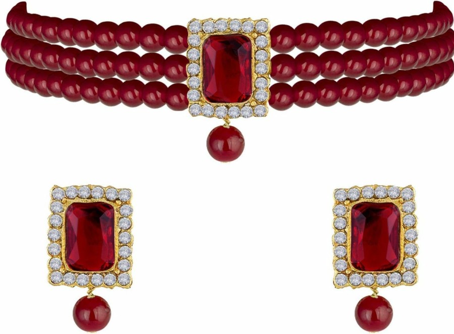 I Jewels I Jewels 18K Gold Plated Indian Wedding Bollywood Handcrafted Stone Beaded Choker Necklace Set (Ml237Mm) Jewelry Sets