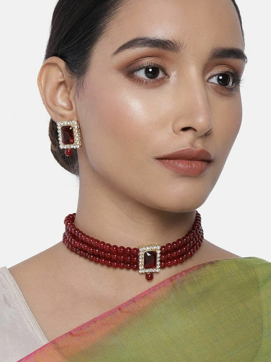 I Jewels I Jewels 18K Gold Plated Indian Wedding Bollywood Handcrafted Stone Beaded Choker Necklace Set (Ml237Mm) Jewelry Sets