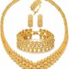 Sajayea Sajayea Dubai Gold Jewelry Sets For Women Golden Luxury 4Pcs Gold Costume Jewelry Sets For Women Mother'S Day Gifts Jewelry Sets