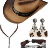 Janmercy Janmercy 4 Pcs Boho Jewelry Set Straw Cowboy Hat With Vintage Synthetic Turquoise Necklace, Bracelets, Earrings For Women Jewelry Sets