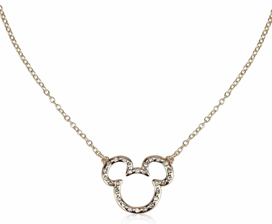 Disney Mickey Mouse Pendant Necklace And Earring Set, Jewelry Gift Box, Gold Tone Enamel With Pave Stone Accent, 18\" Length Jewelry Sets