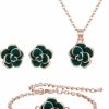 EleQueen Elequeen Rose Flower Necklace Earrings Bracelet Set 14K Green Rose Gold Plated Hypoallergenic Jewelry Sets Gift For Women Girls Jewelry Sets