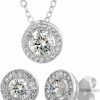 Mia Sarine Mia Sarine Women'S Earrings - 925 Sterling Sliver Art Deco Bridal Wedding Halo Crystal Stud Earrings And Pendant Necklace Set Jewelry Sets