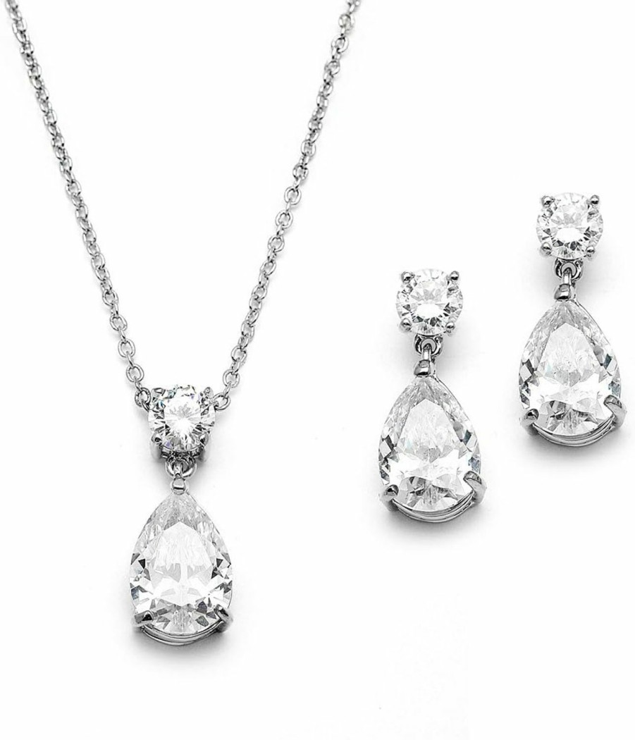 Mariell Mariell Glamorous Pear-Shaped Cubic Zirconia Wedding Necklace And Earrings Set For Brides Or Bridesmaids Jewelry Sets