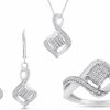 AFFY Affy 1/4 Carat Round White Natural Diamond Bypass Earrings, Pendant Necklace And Ring In 14K Gold Over Sterling Silver (Clarity : I2-I3, Color : I-J, 0.25 Cttw) With 18\" Chain & Ring Size -7 Jewelry Sets