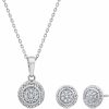 MAX + STONE Max + Stone Diamond Halo Pendant Necklace And Stud Earrings For Women Jewelry Set In Sterling Silver | 0.10 Carat Real Diamond Necklace & Earring Set | Diamond Earrings With Diamond Pendant Jewelry Sets