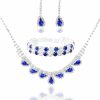 Coxiva Coxiva Women Prom Jewelry Crystal Rhinestone Set Necklace And Earrings Sets Blue Teardrop Silver For Bride Sisters Wife Banquet Wedding Party Valentine'S Day Anniversary Mother'S Day Birthday Gift(4Pieces) Jewelry Sets