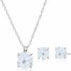 MAX + STONE Max + Stone 14K Gold Plated Or Sterling Silver Cushion Cut Gemstone Stud Earrings And Pendant Necklace For Women With 6Mm And 8Mm Birthstones 18 Inch Chain And Push Backs Jewelry Set Jewelry Sets