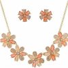 LUX ACCESSORIES Lux Accessories Peach Caviar Glitter Flower Statement Necklace Earring Set Jewelry Sets