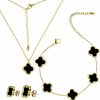 Sheplus Clover Bracelet Earrings Necklace Set - 14K Real Gold Plated Lucky Four Leaf Jewelry Sets For Women Girls Jewelry Sets