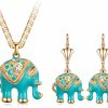 Barzel Barzel 18K Gold Plated Elephant Necklace & Earrings Set - Made In Brazil Jewelry Sets