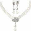 Asooll Asooll Bridal Pearl Necklace Earring Set Silver Rhinestone Wedding Jewelry Set Bride Choker Necklace Accessories For Women(Set Of 3) Jewelry Sets