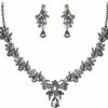 BriLove Brilove Women'S Wedding Jewelery Set Leaf Flower Crystal Teardrop Marquise Cluster Pendant Necklace Dangle Earrings Set For Bridal Party Jewelry Sets