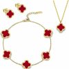 LaBling Labling Clover Necklace Pendant Earring Bracelet Set | Clover Necklaces For Women With Pendant Earring Bracelet Make A Jewelry Set | Red Jewelry Sets