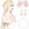 WeKen Weken Women Girls Hair Bow Clip+Pink Ba-Bie Flower Necklace Earrings Set Girls Costume Dress Up Accessories For Girls Women 3 Piece (Wig Not Included) Jewelry Sets