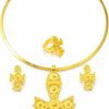 N-Made Beautifull N-Made Beautifull Ethiopian Jewelry For Women Set - African Jewelry Sets For Women - Ethiopian Big Cross Jewelry Sets Chokers Pendant Earrings Ring Gold Color African Eritrea Traditional Wedding Jewelry Sets