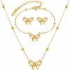 YANCHUN Yanchun Gold Bow Necklace For Women Dainty Gold Bow Bracelet Bowknot Necklace Gold Bow Stud Earrings Gold Bow Ring Jewelry Set For Girls Jewelry Sets