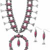 Rosemarie & Jubalee Rosemarie & Jubalee Women'S Colorful Natural Semi Precious Howlite Stone Statement Western Squash Blossom Necklace Earrings Set, 24\"+3\" Extension Jewelry Sets