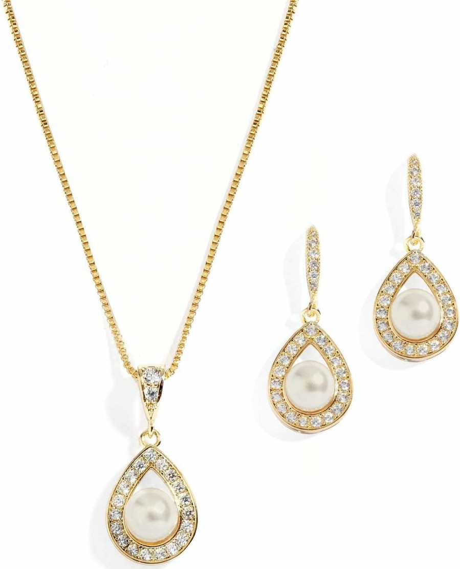 Mariell Mariell Pearl Necklace And Drop Earrings Wedding Jewelry Set For Brides, Bridesmaids, Birthday Gift Jewelry Sets