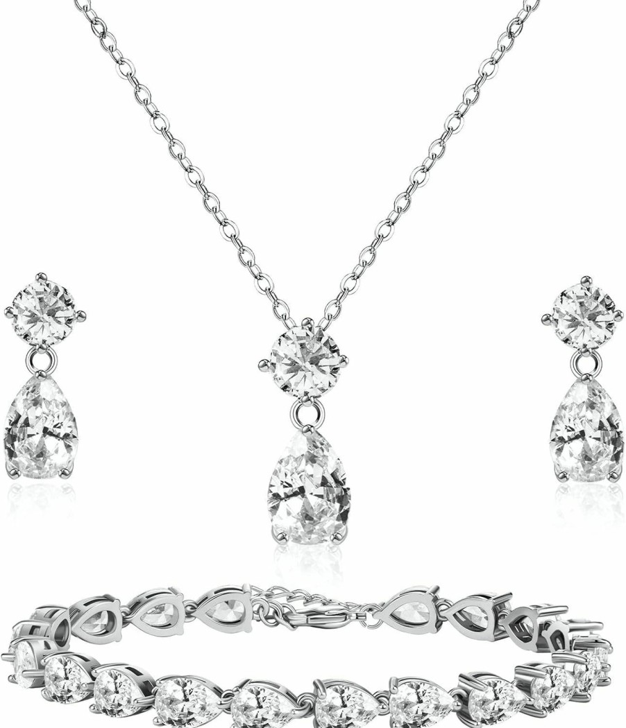 SWEETV Sweetv Teardrop Bridal Wedding Jewelry Set For Bride Bridesmaid, Cubic Zirconia Wedding Prom Party Jewelry For Women Jewelry Sets