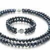 PearlsOnly Julika Black 6-7Mm Double Strand A Quality Freshwater 925 Sterling Silver Cultured Pearl Set For Women Jewelry Sets