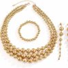 YBMYCM Ybmycm Gold Beaded Jewelry Set Chunky Multi Strands Choker Necklace Bracelet Earrings Set For Women Girls Jewelry Sets