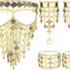 Sanfenly Sanfenly Belly Dance Jewelry Set For Women Cosplay Gold/Silver Coins Veil Triangle Bracelets With Ring And Coin Anklet Halloween Carnival Dance Play Accessories With Indian Style Gypsy Jewelry Jewelry Sets