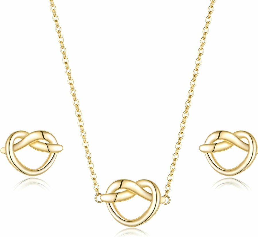 EVER FAITH Ever Faith S925 Infinity Love Heart Knot Pendant Necklace Stud Earring Set, Tiny Simple Jewelry Set Valentines Day/Mothers Day/Anniversary Birthday/Christmas Gifts For Women Wife Mom Jewelry Sets