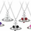 WDLYAN Wdlyan Punk Heart Saturn Necklace - 5 Colors Available Fashion Baroque Rhinestone Love Heart Saturn Planet Pendant Necklace Jewelry Jewelry Sets