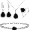 GZWHD Gzwhd Black Jewelry Sets For Women Girls,Prom/Party/Wedding Jewelry,Black Earrings Necklace Open Ring Bracelet Set,Birthday Gift For Friend/Mother/Wife/Daughter Jewelry Sets